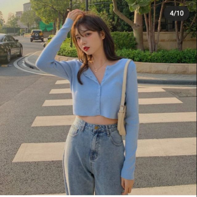 Croptop dài tay xanh