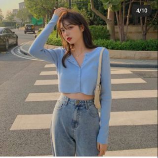 Croptop dài tay xanh