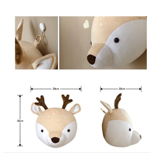 Thú nhồi bông cho bé hình thú 3D MIN KIDS, thú bông treo tường trang trí phòng