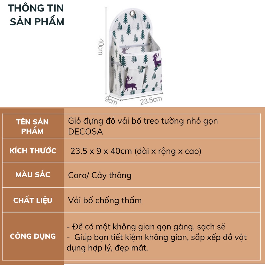 Giỏ đựng đồ vải bố treo tường nhỏ gọn DECOSA