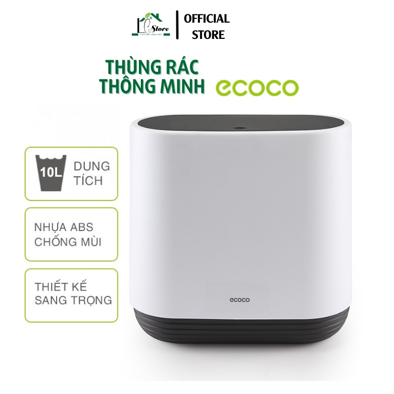 Thùng rác thông minh Ecoco dung tích 10L, thùng đựng rác cảm ứng cao cấp công nghệ Nhật Bản nhựa ABS an toàn