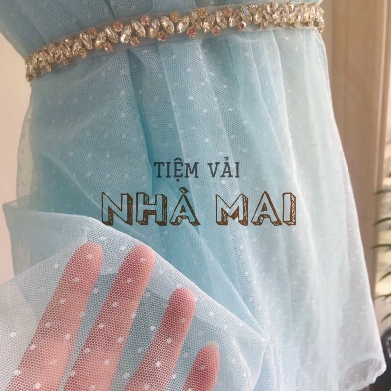 [GIÁ SỈ] 10M Vải Lưới Thun Chấm Bi Xanh Co Giãn 4 Chiều
