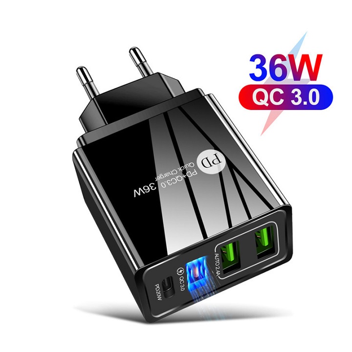 Củ sạc nhanh PD 20W iPhone Samsung 4 USB QC 3.0 PD 3.0 Type C