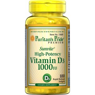 Viên uống bổ phổi, tăng hấp thu canci, đẹp da, chống lão hóa Vitamin D3 1000 IU, 100v của Puritan's Pride, HSD: 7/2019