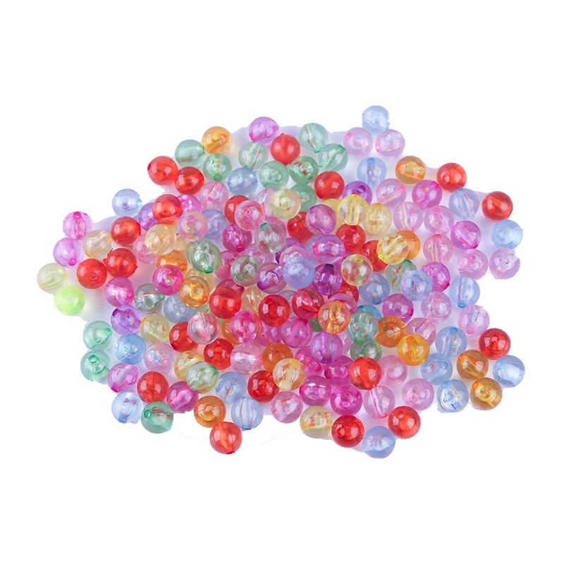 Hạt nhựa tròn acrylic trong suốt 8mm 10g 50g nhiều màu xỏ lỗ 2 đầu làm vòng trang sức
