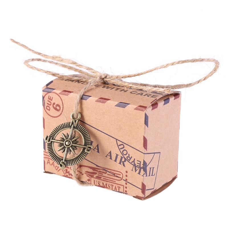 Set 50 hộp đựng kẹo bằng giấy kraft phong cách vintage