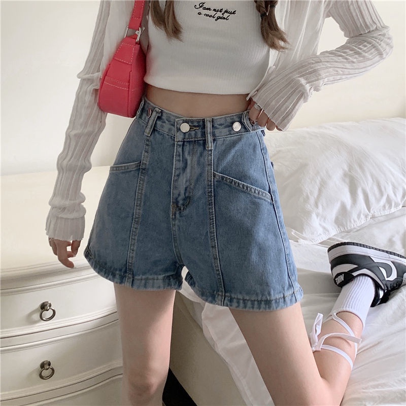Quần Short Denim Lưng Cao Ống Rộng Thời Trang Mùa Hè Phong Cách Hàn Quốc Cho Nữ