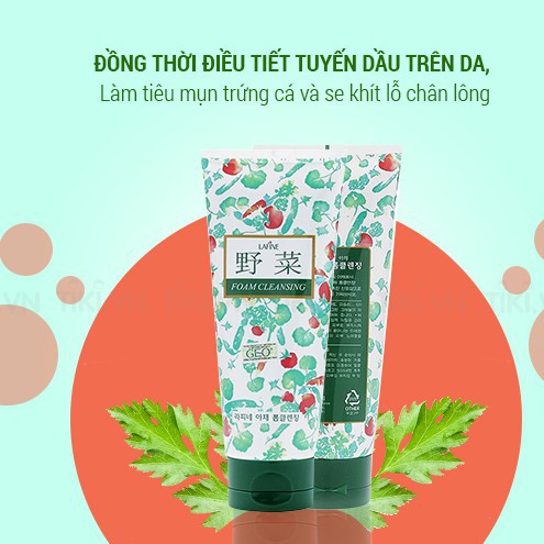 Sữa rửa mặt hoa quả dưỡng trắng Geo Vegetable Foam Cleansing nhập khẩu chính hãng Hàn Quốc 200ml