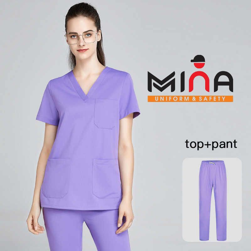 Bộ scrubs bác sĩ, quần áo y tế phòng mổ, đồng phục phẫu thuật, spa - Màu Tím