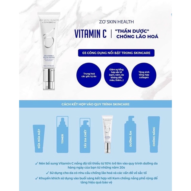 Serum sáng da mờ thâm nám Zo Skin Health 10% Vitamin C Self- Activating