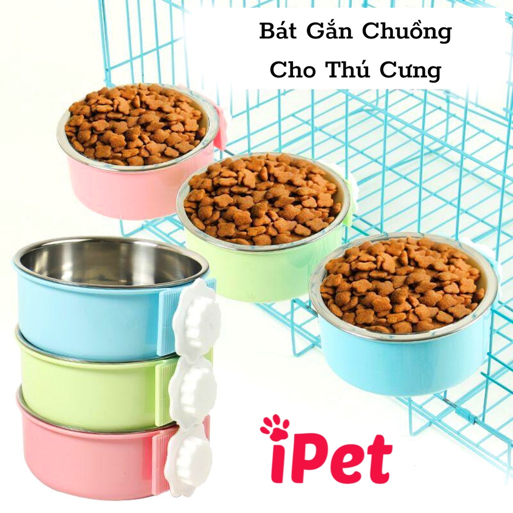 Bát Ăn Inox Gắn Chuồng Lồng Cho Chó Mèo 2 Lớp Tháo Rời - iPet Shop