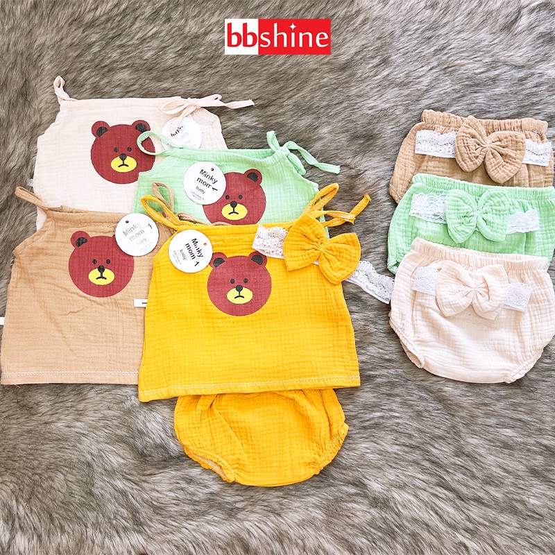 Đồ bộ bé gái, Bộ 2 dây cho bé gái 3-17kg chất vải xô muslin mềm mịn và thoáng mát cho bé yêu BBShine – BVN051