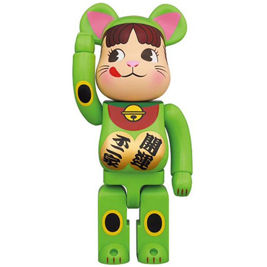 Mô hình trưng bày decor Bearbrick Maneki Neko Pekochan Flurescent Green 100% &amp; 400%