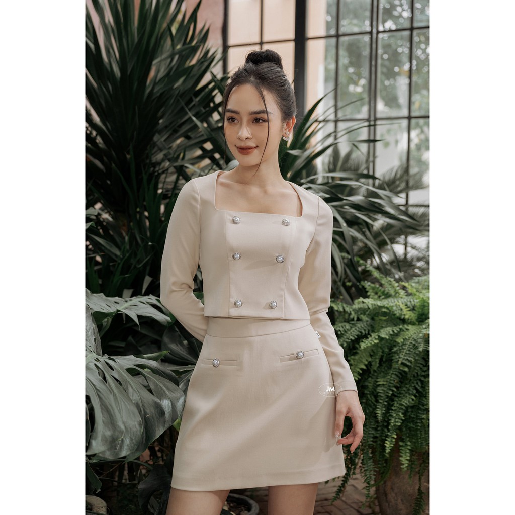 Áo dáng croptop JM DESIGN cổ vuông 2 hàng cúc A03525