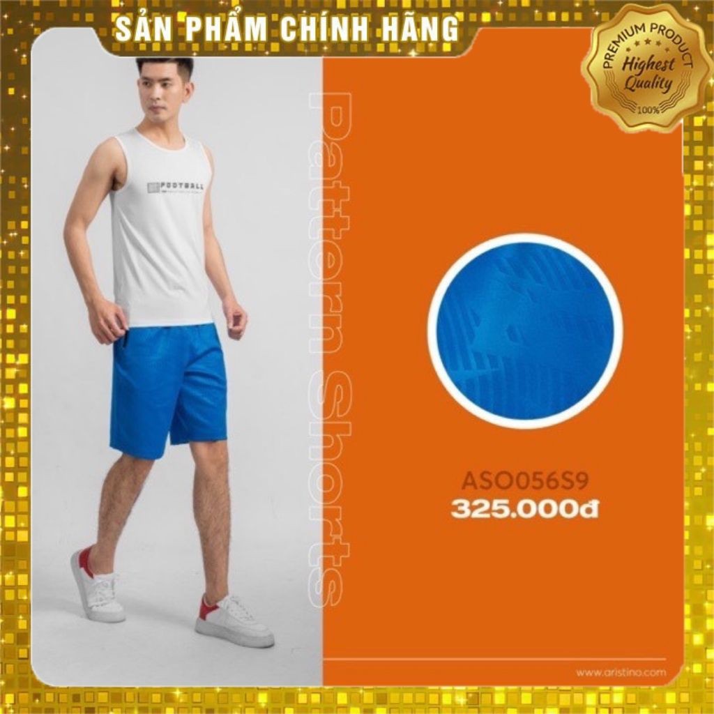 Quần short thể thao ARISTINO- aso056s9 cạp chun vân ép cao tần không nhăn