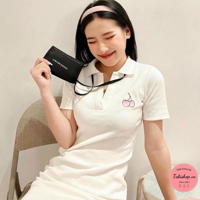 Váy Polo Ôm Body Tay Ngắn xinh Yêu Đầm thun body ôm 2 màu đen trắng vải thun bozip mềm mịn | BigBuy360 - bigbuy360.vn