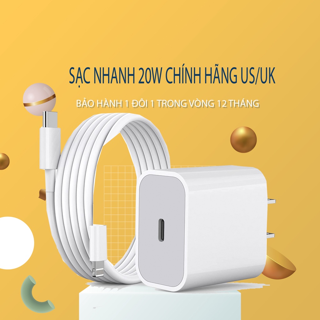 Sạc iP, Sạc nhanh iP 20W US - Sử dụng cho IP 13Pro/13 ProMax/12/12ProMax/11/11ProMax/XR/X/XSMax