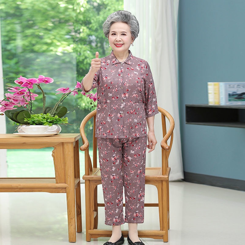 Bộ đồ mùa hè của bà ngoại trung niên và người già 60 tuổi 70 hai mảnh mẹ