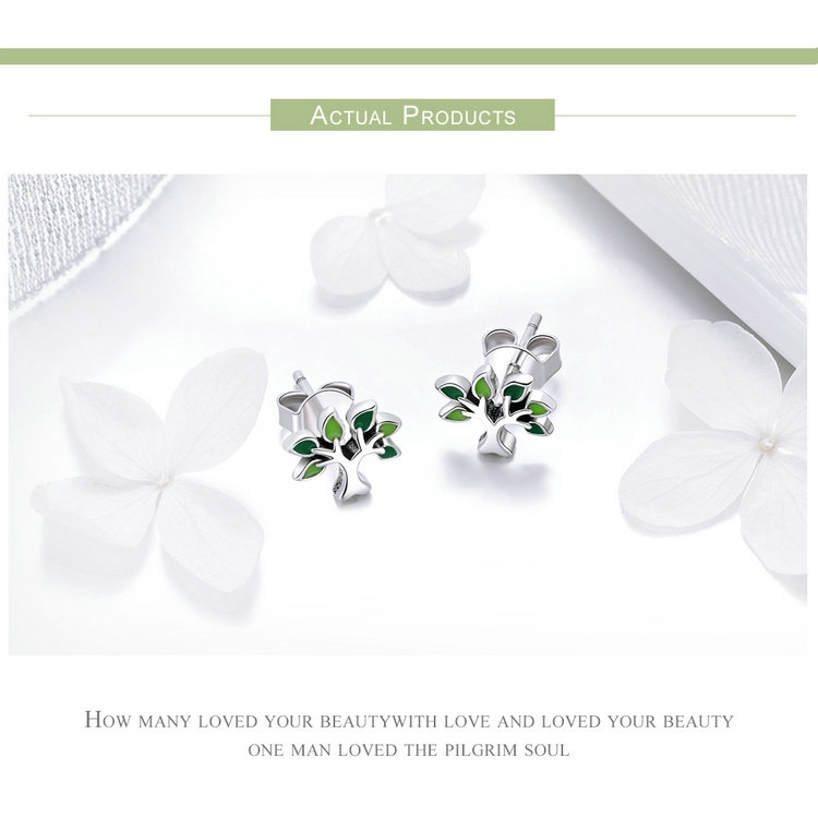 Khuyên tai Bamoer SCE409 bằng bạc 925 thiết kế hình cây thời trang cho nữ