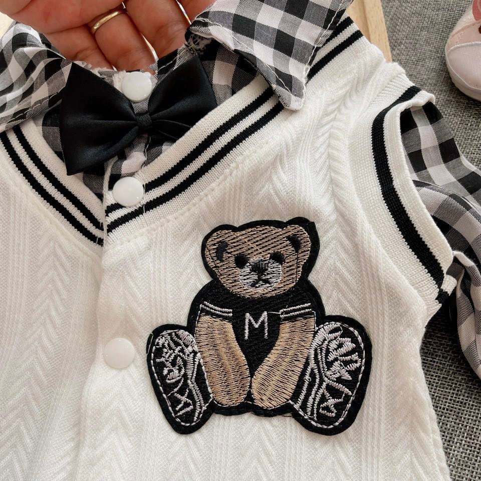 Body gấu len công tử thêu gấu xinh yêu cho bé trai