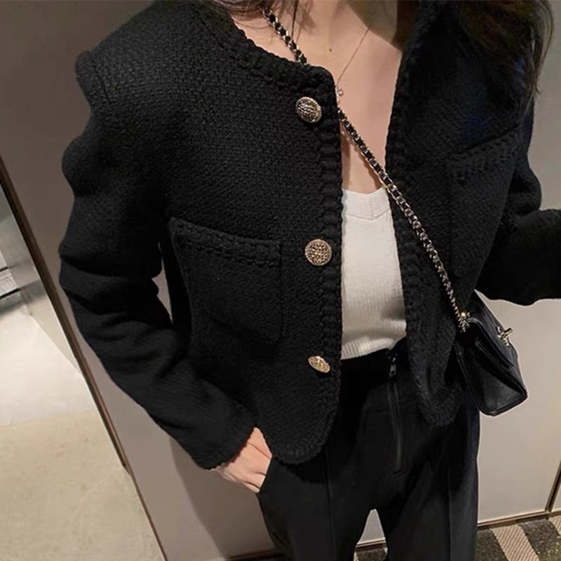 (Có Sẵn) Áo Dạ Tweed Đen Cúc Đồng Quảng Châu Loại 1 (Hàng 2 Lớp Dày Dặn) Áo Khoác Dạ tweed Nữ