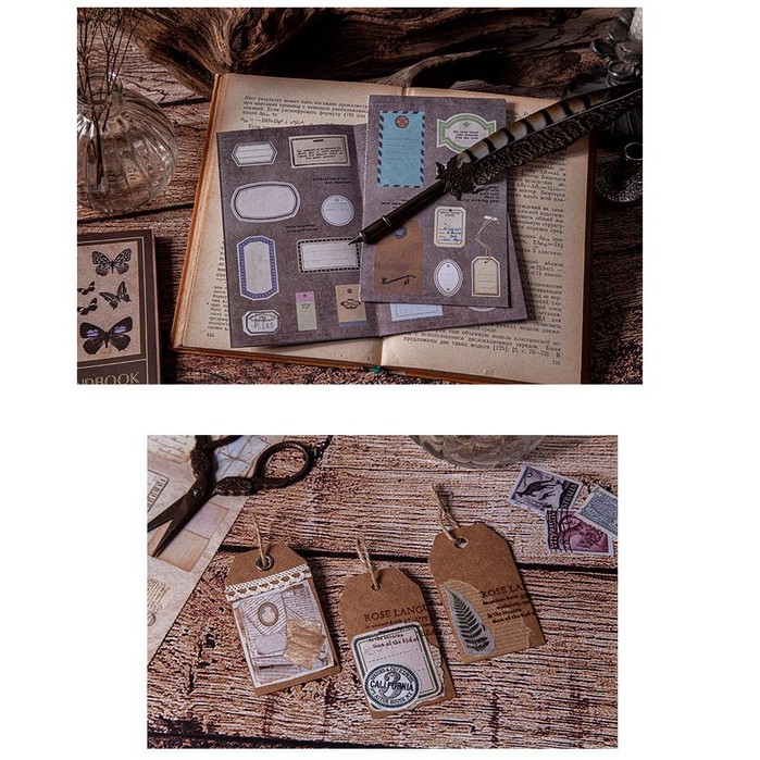 Sticker vintage set 8 miếng dán tự cắt nhiều hình phong cách cổ điển OLD HANDBOOK S38 Taro Stationery