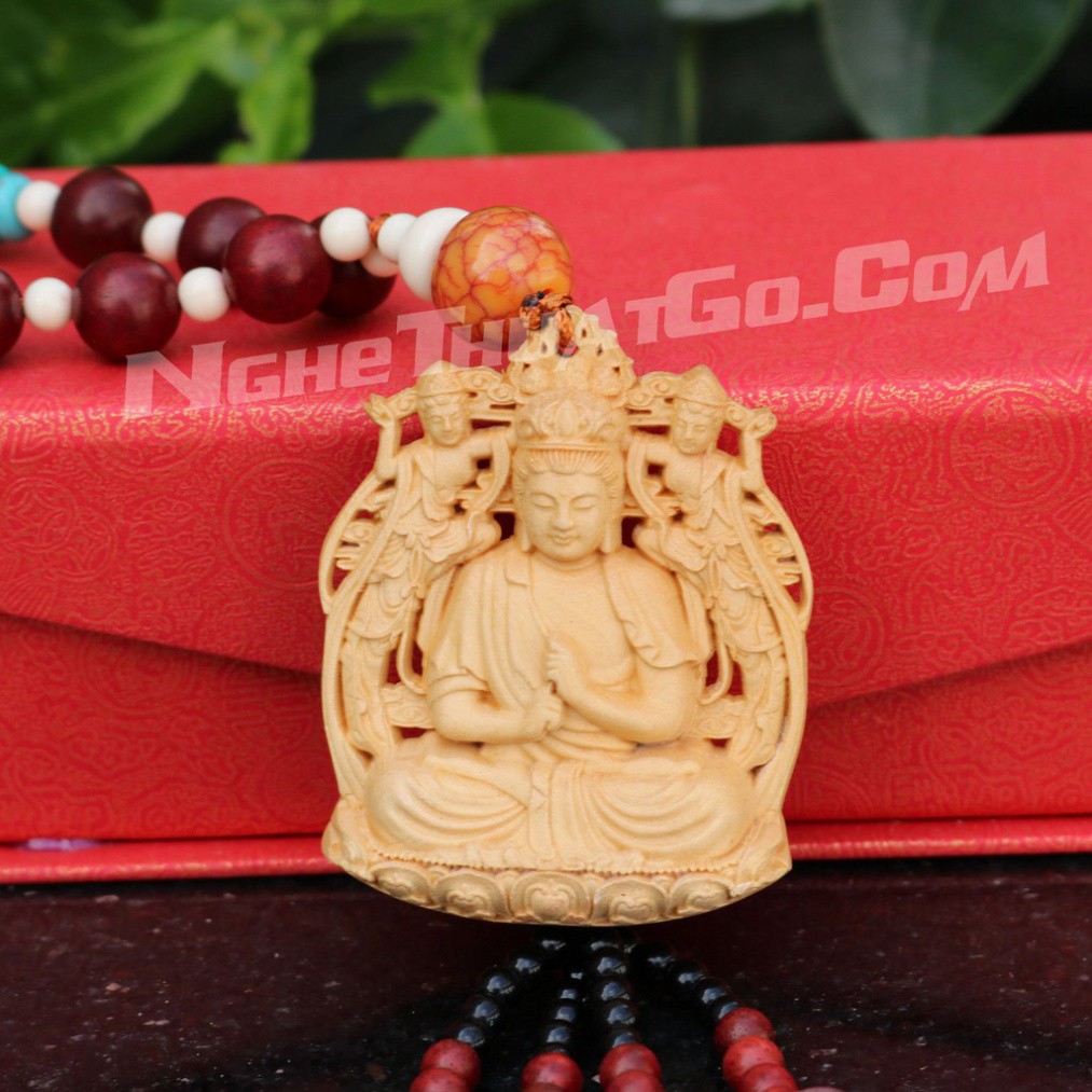 Dây treo xe ô tô tượng Phật Như Lai Đại Nhật bằng gỗ Hoàng Dương -TẶNG 1 VÒNG ĐEO TAY - ĐÚNG MẪU ĐÚNG GIÁ