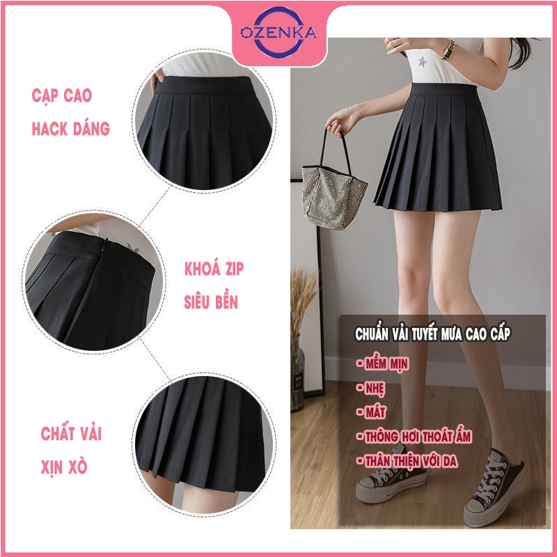 Chân váy ngắn xếp ly tennis OZENKA , chân váy cạp cao kèm quần trong tuyết mưa đen ghi be mặc đi học đi chơi đi làm | BigBuy360 - bigbuy360.vn