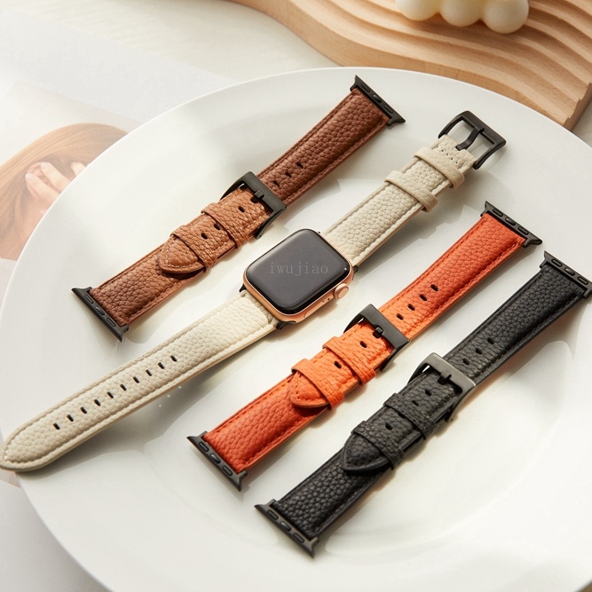 Dây da vải thiều cho Apple watch series 7 6 5 3 4 2 SE iwatch 41mm 45mm 38mm 40mm 42mm 44mm Nam nữ dây đeo thời trang dây đeo tay thông thường