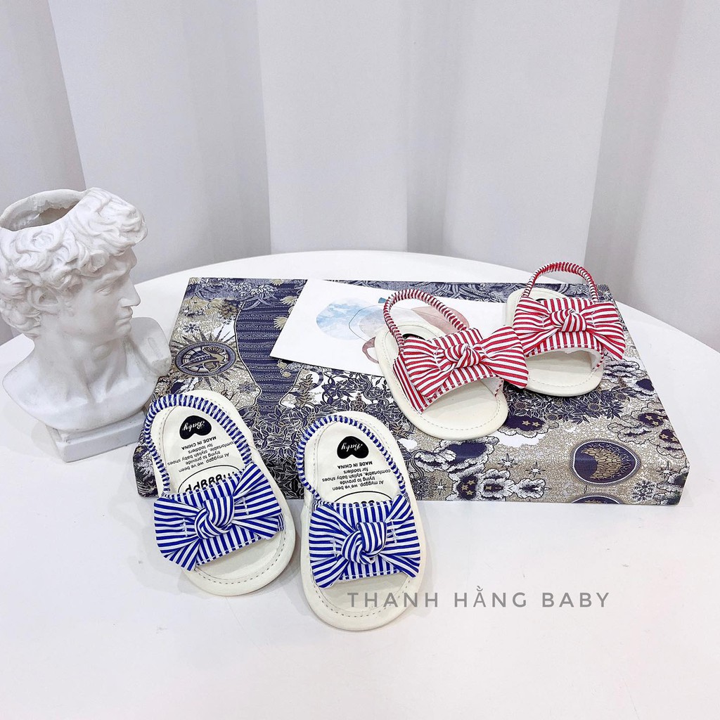 Dép Trẻ Em, Dép Tập Đi Nơ Kẻ Cho Bé Gái Thanh Hằng Baby 11 Đến 13 Cm