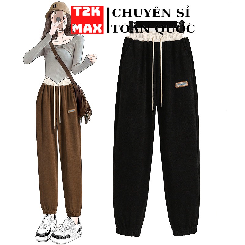 Quần jogger nữ ống rộng chất vải tổ ong dây rút bo gấu thể thao phong cách hàn quốc Ulzzang - T2K Max