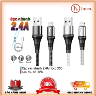 Cáp Sạc chính Hãng Hoco X50 💎CAO CẤP💎 Dây Sạc Nhanh Dây Dù Chống Đứt, Gãy Dài 1M Cho phone/Android - BH 12T