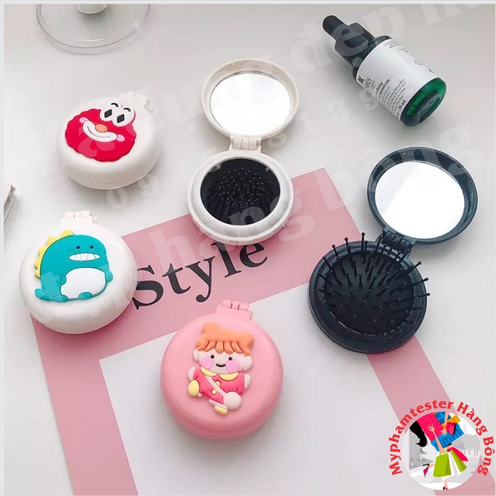 Lược gấp gọn kèm gương mini cho bạn gái, đồ gia dụng thông minh tiện ích