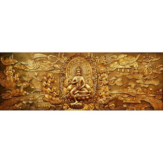 Tranh dán tường HD Phù điêu Phật HUD0104 KT 100 x 35 cm phủ kim sa