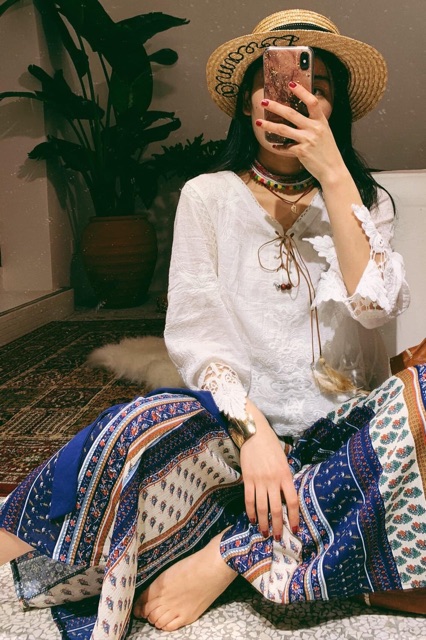 Set áo quần boho quần ống rộng thổ cẩm + áo đũi