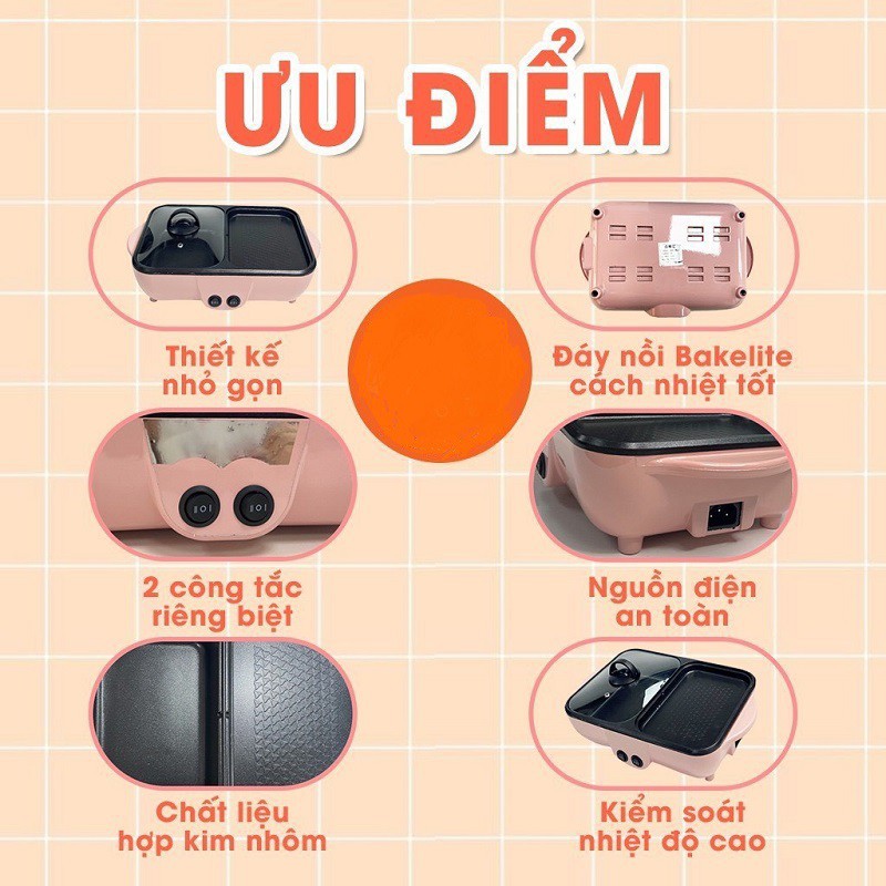 Nồi Lẩu Kiêm Nướng 🥘 2in1 Mini Hàn Quốc🥘 Bếp Lẩu Nướng Đa Năng Cao Cấp Bảo Hành 3 Tháng