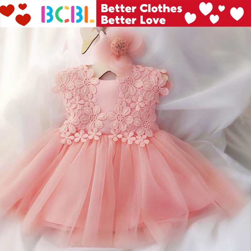 Đầm công chúa BCBL phối lưới màu hồng/ be mềm mại xinh xắn thời trang dành cho bé gái 1-2 tuổi