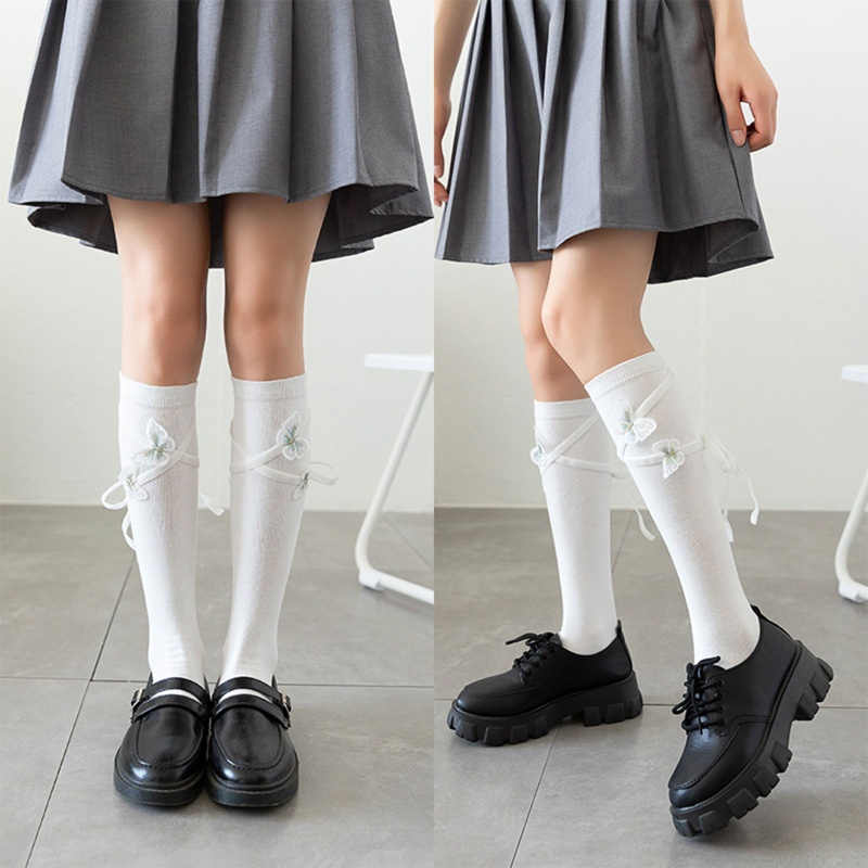 Tất Cotton Dài Qua Gối Thắt Nơ 3D Phong Cách Harajuku Nhật Bản Ngọt Ngào Cho Nữ