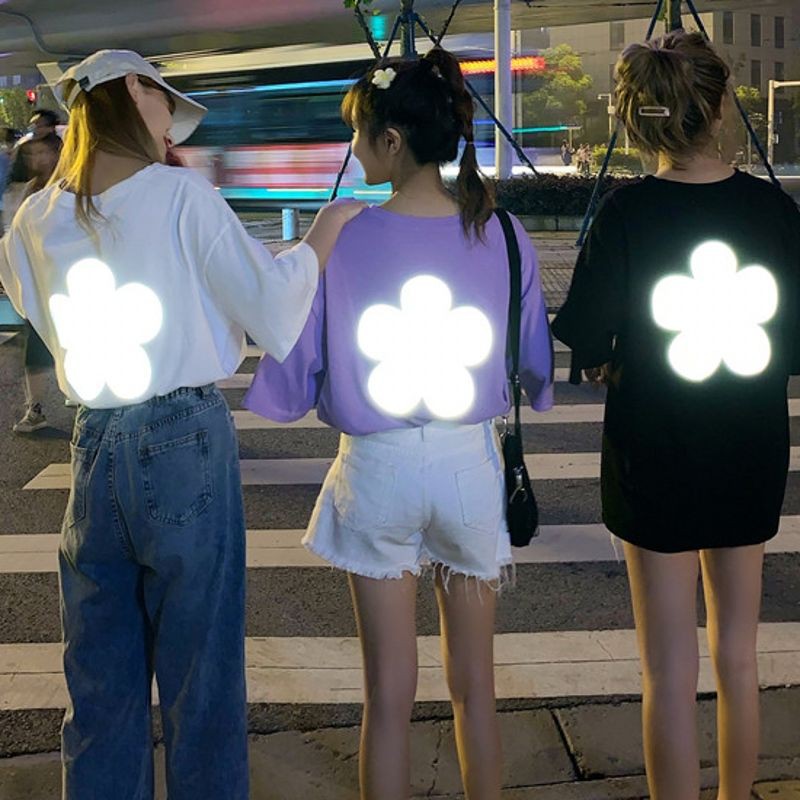 Áo thun Phản Quang Tay Lỡ Unisex Nam Nữ Cỏ 5 lá