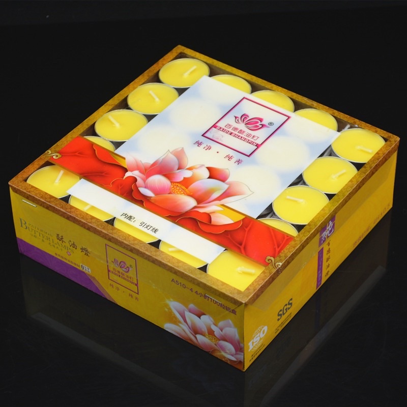 Hộp 100 Viên Nến Bơ Tinh Khiết, Không Khói, Màu Vàng, Cháy 4h