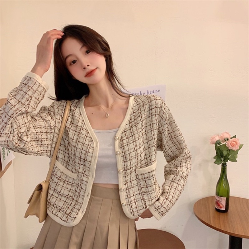 Áo cardigan dáng ngắn vải tweet