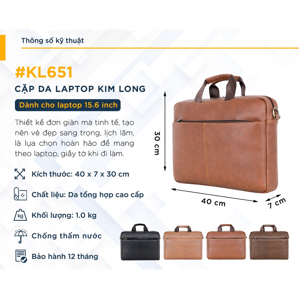 Cặp da chống sốc laptop 15.6 inch Kim Long KL651