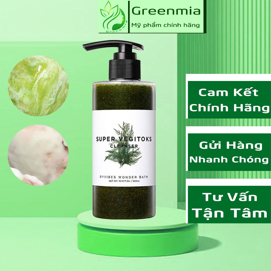 Sữa Rửa Mặt Rau Củ Sủi Bọt 3 in 1 Tẩy Trang Rửa Mặt Thải Độc Byvibes Wonder Bath Super Vegitoks Cleanser 300ml [XANH]