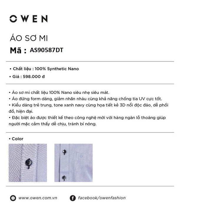 OWEN - Áo sơ mi dài tay Owen SLIMFIT màu xám tím AS 90587