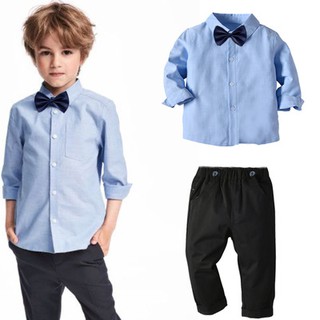 Bộ 3 Món Áo Sơ Mi Thắt Nơ + Quần Dài Xinh Xắn Cho Bé Trai