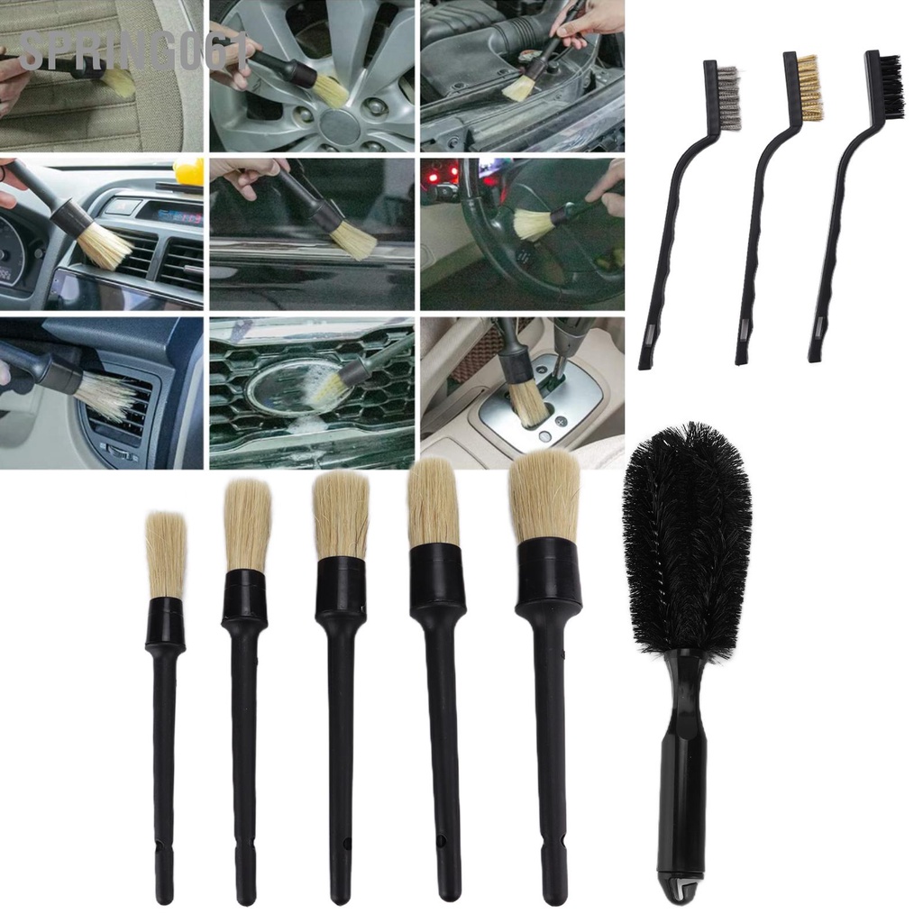 Spring061 9 cái Xe Chi Tiết Bàn Chải Bộ Dụng Cụ Chà Công Làm Sạch Cho Nội Thất Bên Ngoài Bánh xe Bảng điều khiển