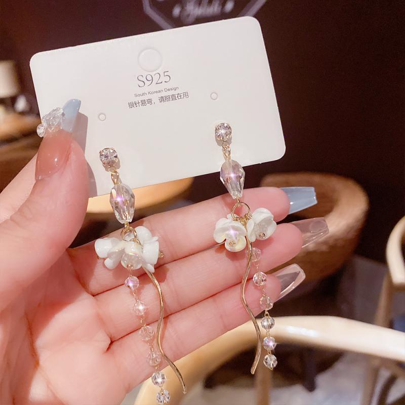 XiaoboACC Khuyên Tai Kim Bạc 925 Phối Hình Bông Hoa Đính Đá Zircon Cho Nữ