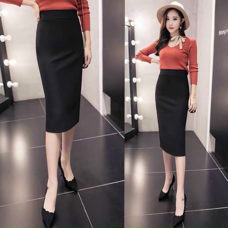 Chân váy bút chì dáng dài xẻ sau