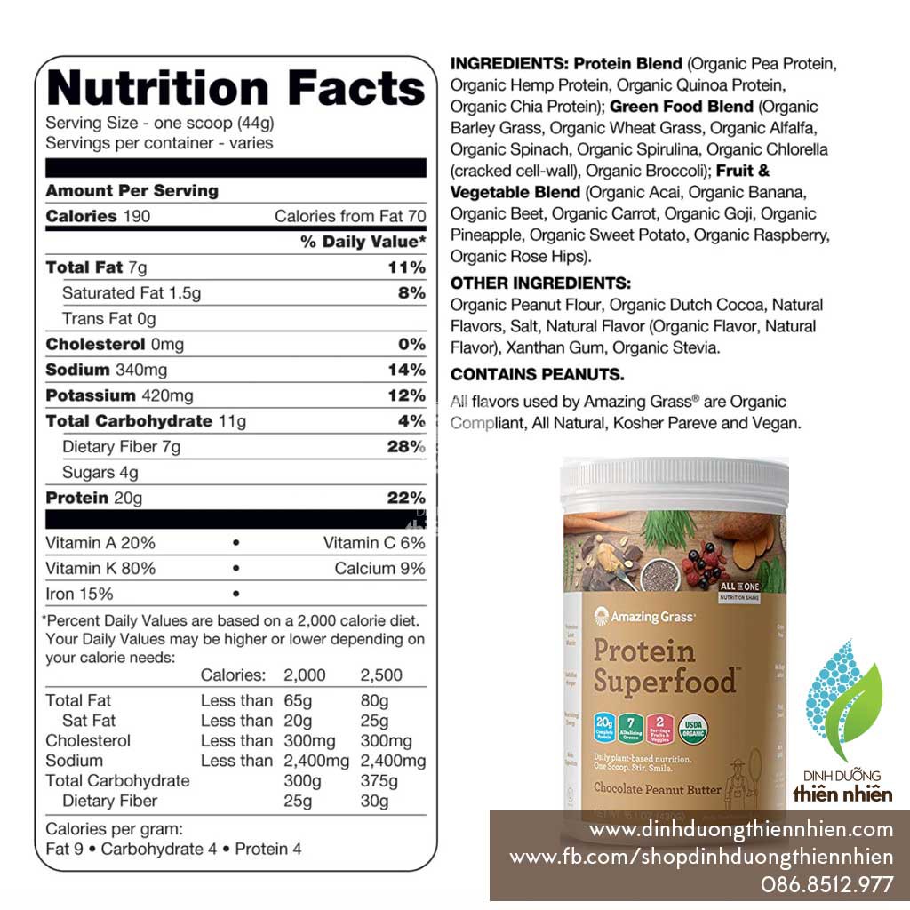 [Mã 77FMCGSALE giảm 8% đơn 500K] Bột Protein Thực Vật Hữu Cơ Amazing Grass Organic Protein Superfood Powder | BigBuy360 - bigbuy360.vn
