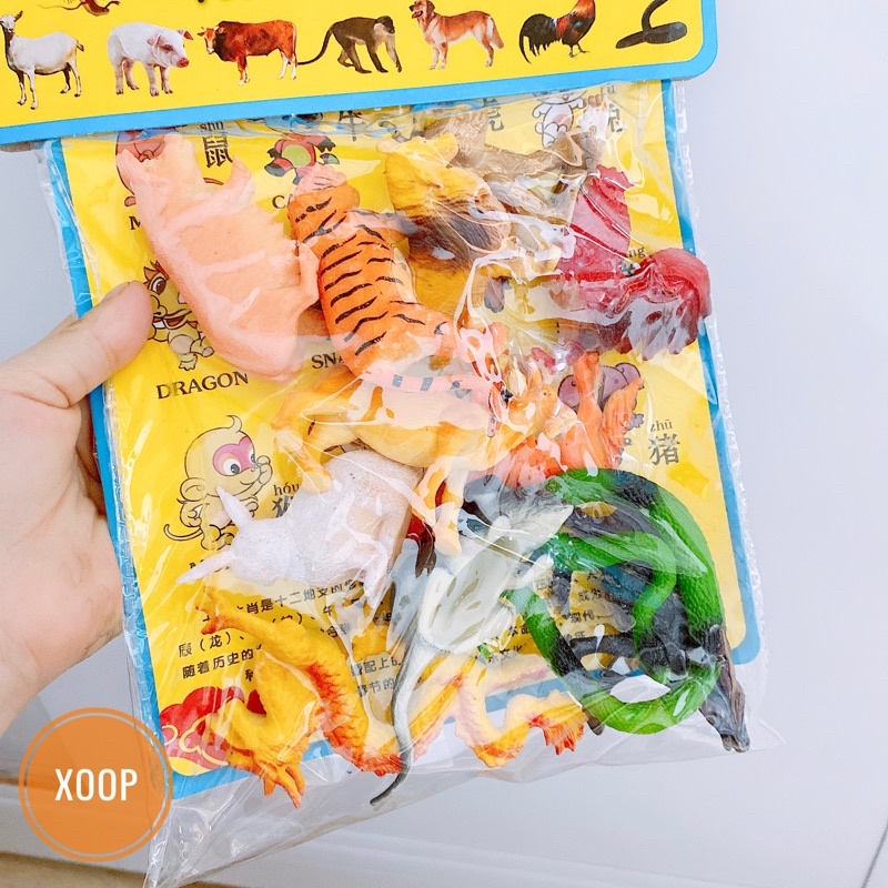 Đồ chơi mô hình bộ 12 con giáp nhiều màu sắc cho bé trai, bé gái